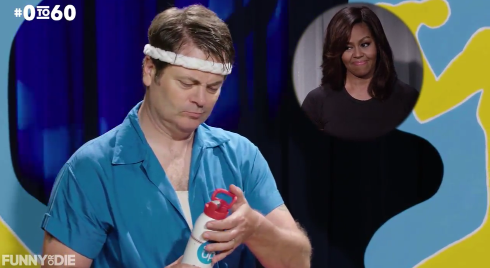 WATCH: Michelle Obama hilariously whips Nick Offerman into shape in new 'Funny or Die' video