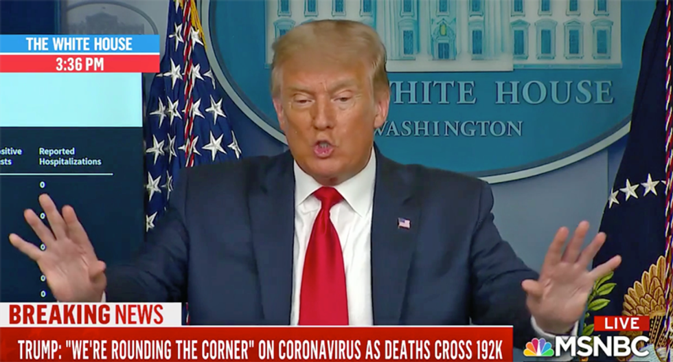 Trump interrupts his canned press briefing statement to go on a rant about Biden using a teleprompter