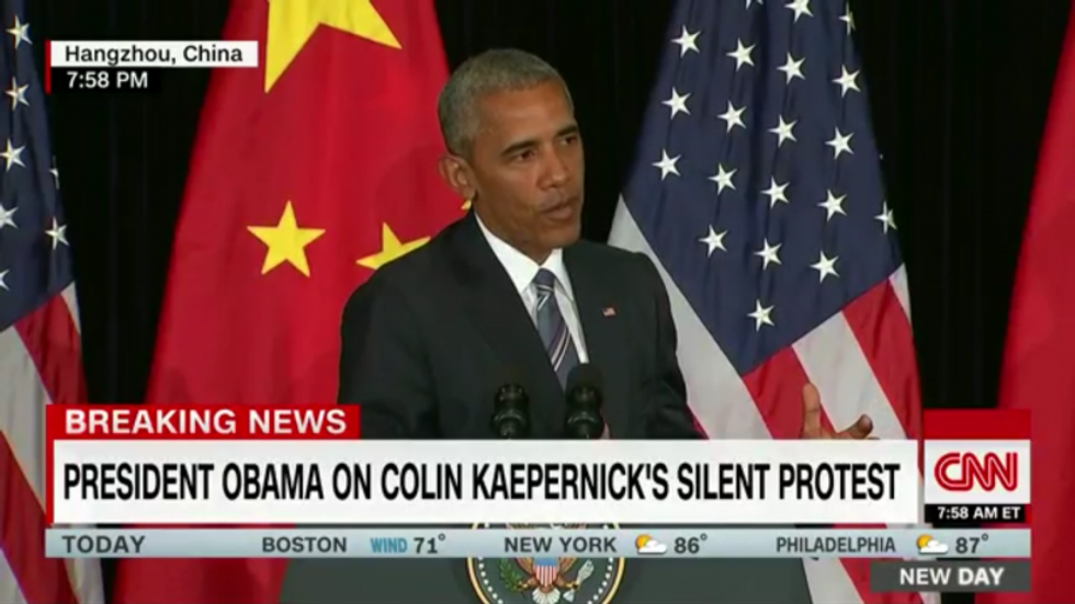 WATCH: Obama defends Kaepernick 'exercising his constitutional right' to not stand for anthem