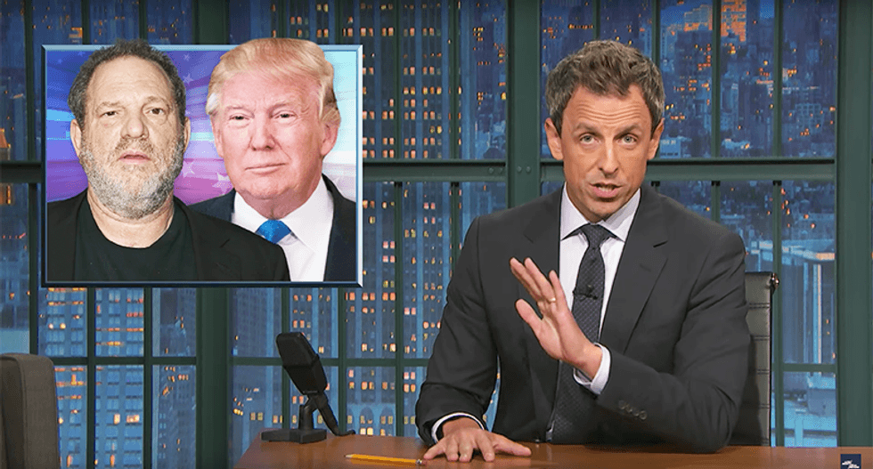 Seth Meyers rants about Trump and Weinstein's alleged sexual assault and begs America to stand up to them