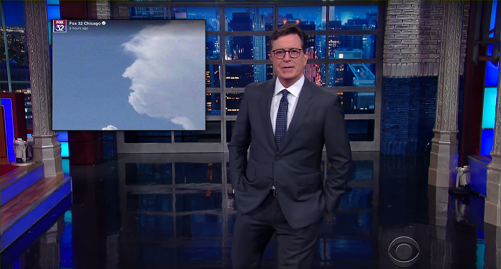 WATCH: Colbert mocks spokesman’s ridiculous claim that God has chosen Trump — with cloud formations