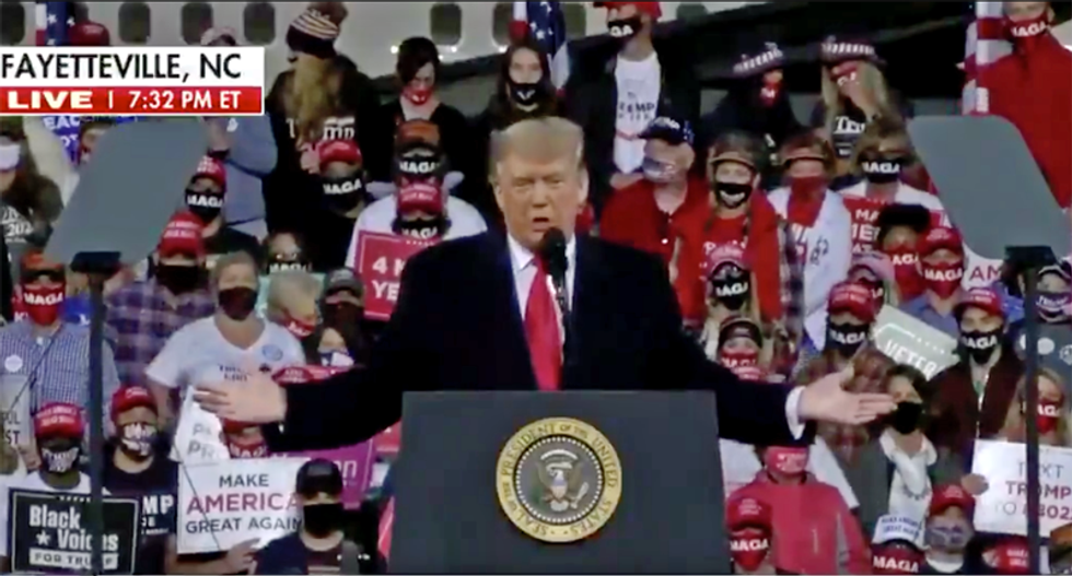 Watch Trump tell a brazen lie about teleprompters — while using two teleprompters at MAGA rally