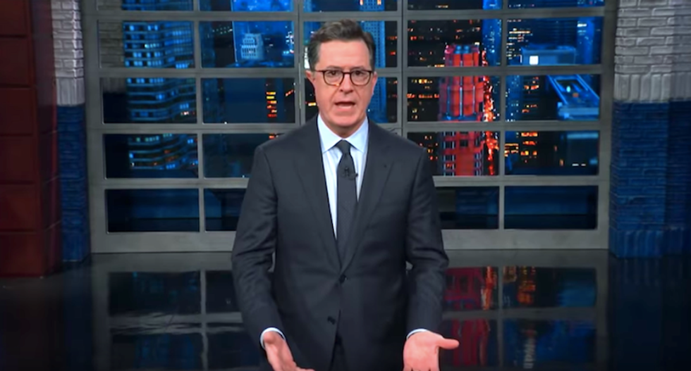 'And he's down and on fire': Stephen Colbert knocks Trump's claim planes are 'too complex' with fake news reel