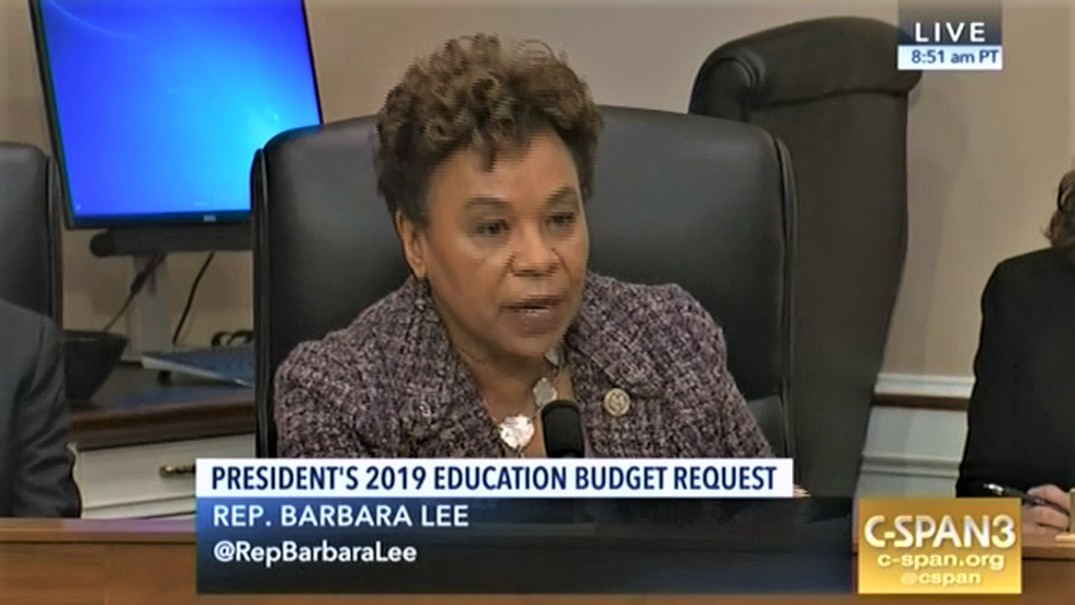Watch Barbara Lee rip into Betsy DeVos for her careless attitude toward racism in schools