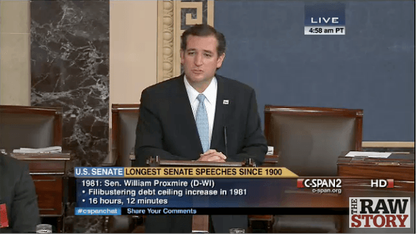 Cruz continues 'filibuster' with nods to 'Duck Dynasty,' 'Atlas Shrugged' and Ashton Kutcher