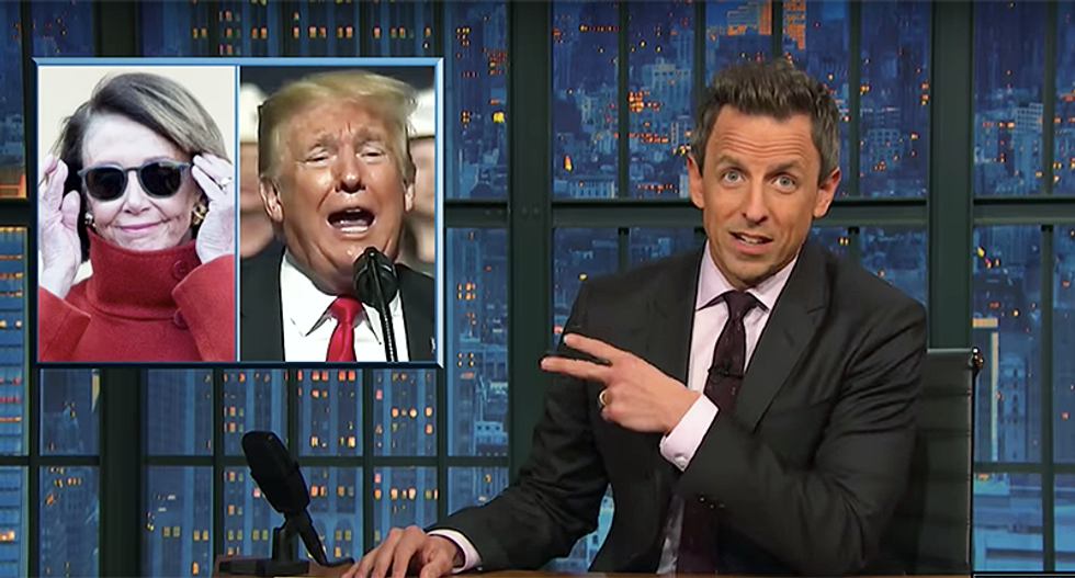 Seth Meyers puts his money on Pelosi: Trump looks like he had a panic attack in a steam room — she's Neo from ‘The Matrix’