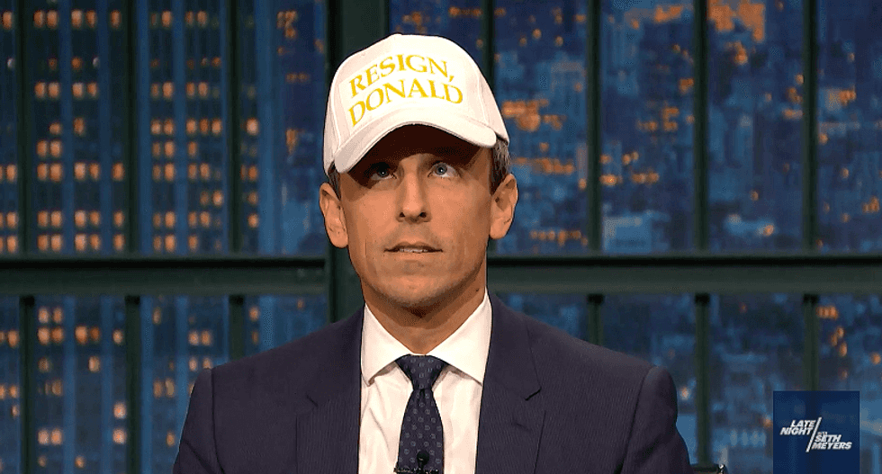 Seth Meyers has a message for Trump after realizing the 'only way to communicate effectively with him is via hat’