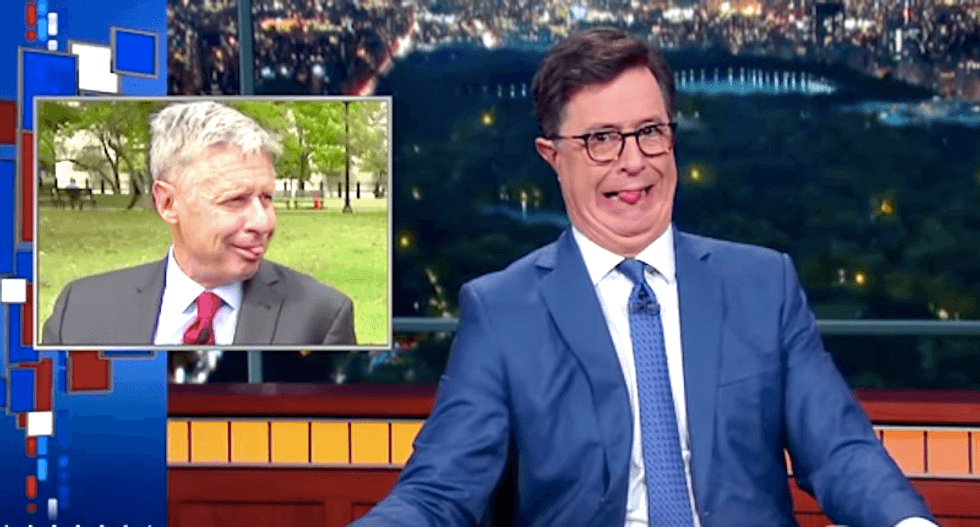 Stephen Colbert's mocks 'aging clown without makeup' Gary Johnson and his nutty policies