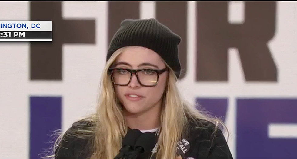 Parkland student Delaney Tarr speaks through tears as 100,000-person crowd chants 'vote them out'