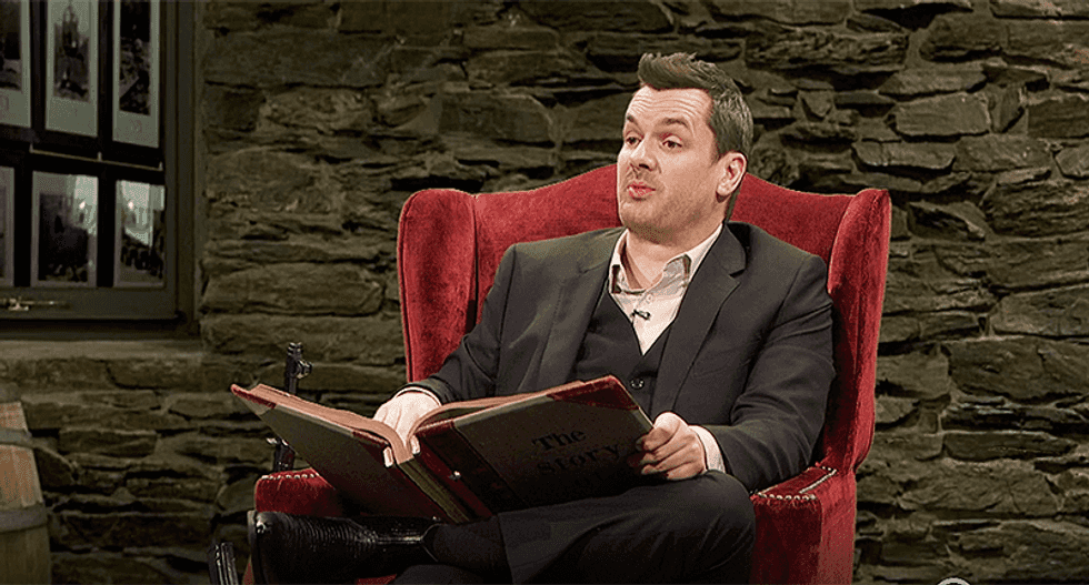 Comedian Jim Jefferies reveals the dark and sordid history of Thanksgiving in hilarious fireside story-time