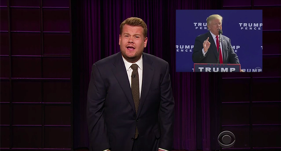 James Corden rips absurd Trump drug test idea: 'This election is now definitely a pissing contest'