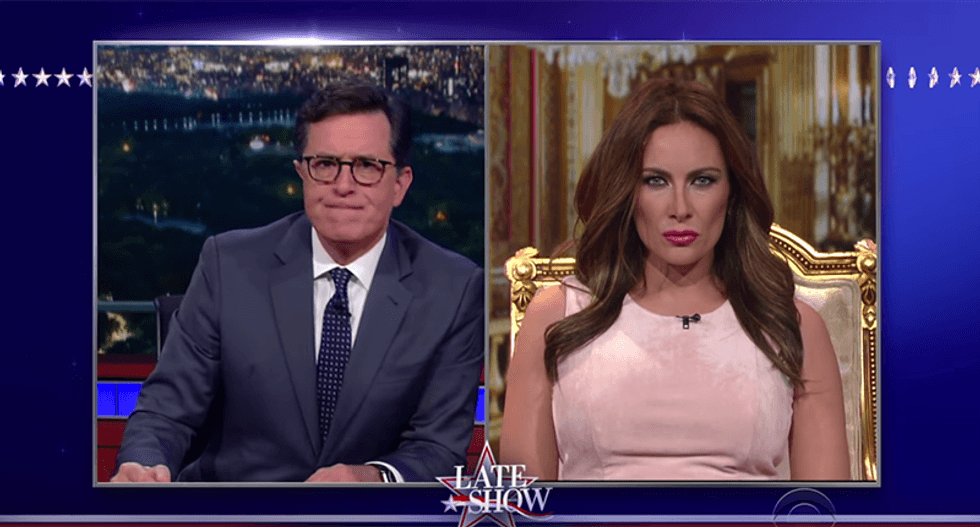 Colbert grills ‘Melania’ on ‘boy talk’: What will Trump do around 'heavy hitters like Mario Lopez’?