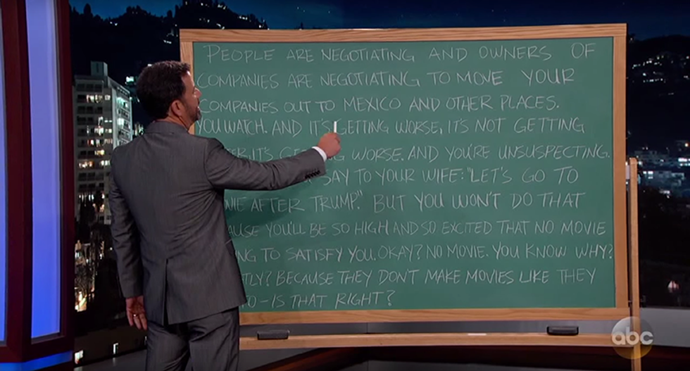 Jimmy Kimmel drives himself to madness trying to diagram a Trump word-salad sentence