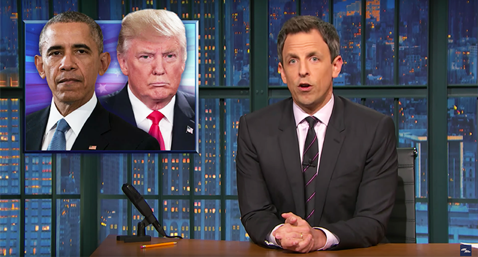 Meyers: Obama tutoring Trump 'like if a burglar robbed your house and you showed him the valuables'