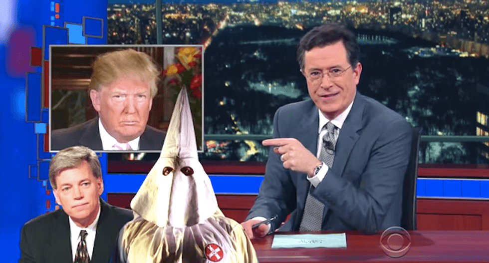Colbert rips Trump for blaming KKK fumble on 'bad earpiece': 'Take responsibility for the mouthpiece'