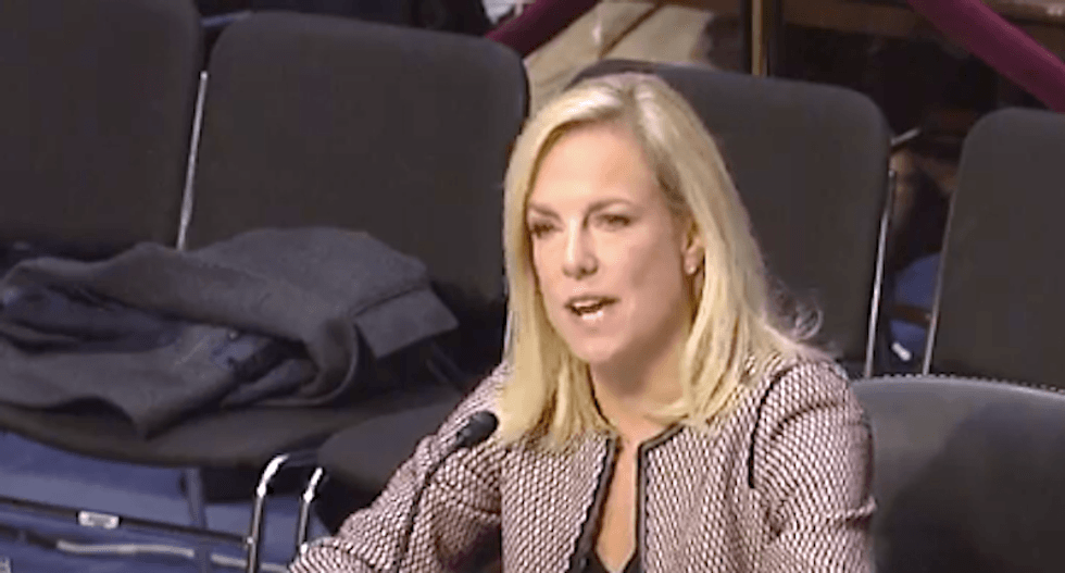 Homeland Security Sec. Kirstjen Nielsen Google biography and Wikipedia edited to describe her as 'notorious child abuser'
