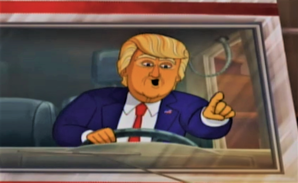 WATCH: Colbert's cartoon Trump delivers the State of the Union address from inside a ridiculous fire truck