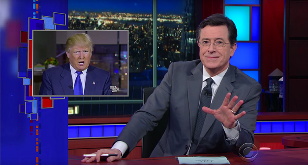 Colbert mocks ‘America’s gullible uncle’ Donald Trump for believing everything he sees online