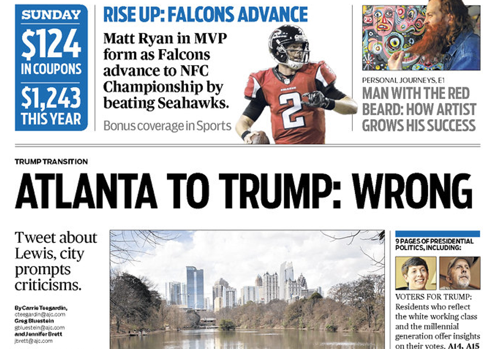 'How dare you!': Atlanta Journal-Constitution's front page rips Trump for attacking John Lewis