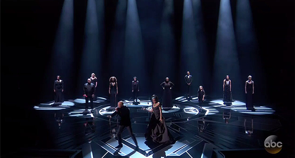 Common begins Oscar nominated song with a powerful message: 'Tell the NRA they're in God's way'