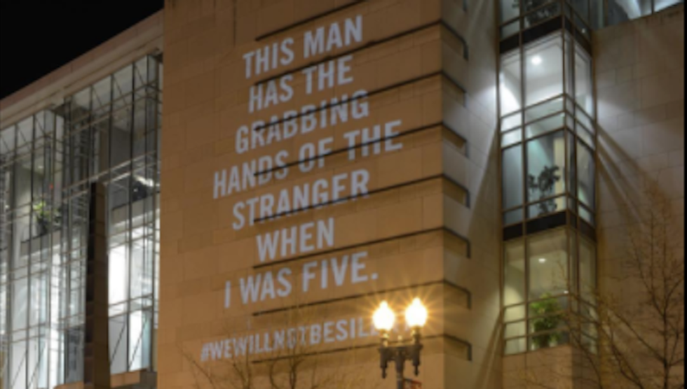 'In this man I see my abuser’: Sexual assault survivors project powerful messages to Trump supporters