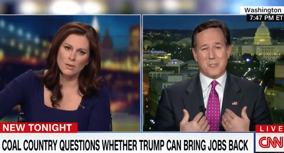 WATCH: Erin Burnett calls out Santorum's 'troubling' claim that Trump is 'oxygen in the lungs' of coal miners