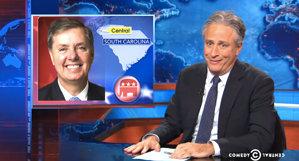 Lindsey Graham is running for president -- and Jon Stewart is giddy with anticipation