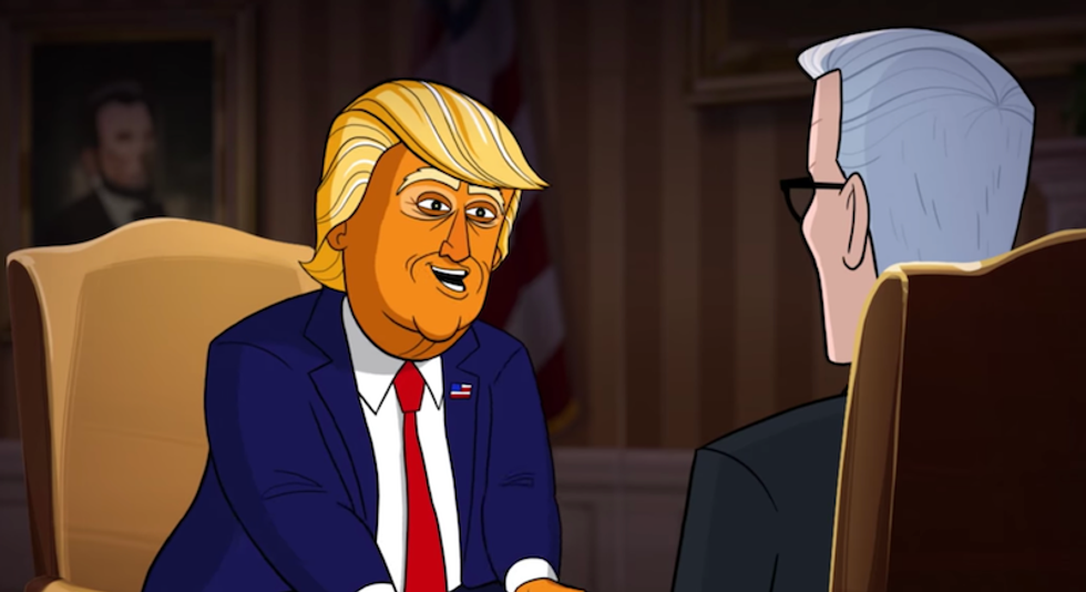 Cartoon Trump on his porn star affair: 'Stormy Daniels is lying -- unless she said I'm a wildcat in bed in which case it's all true'