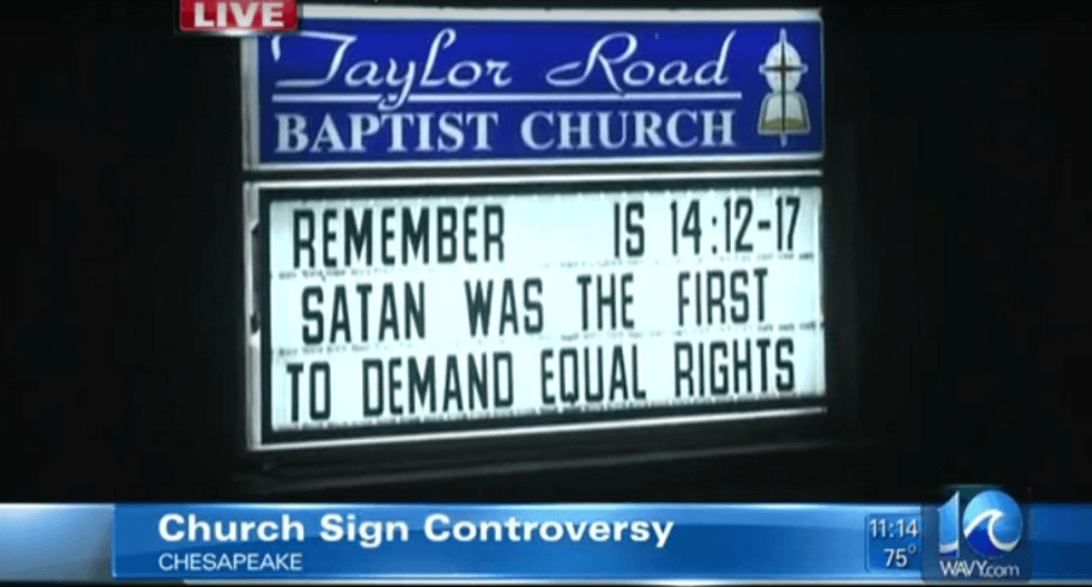 Virginia church sign turns heads with its suggestion that seeking equal rights is satanic