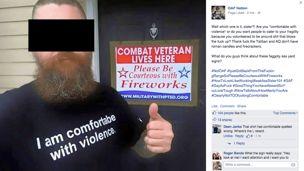 Militia goons mock combat vets who display ‘f*ggoty ass yard signs’ asking for fireworks courtesy