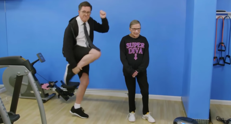 'Let's get stupid strong': Watch Stephen Colbert 'get fully ripped' with Justice Ruth Bader Ginsburg