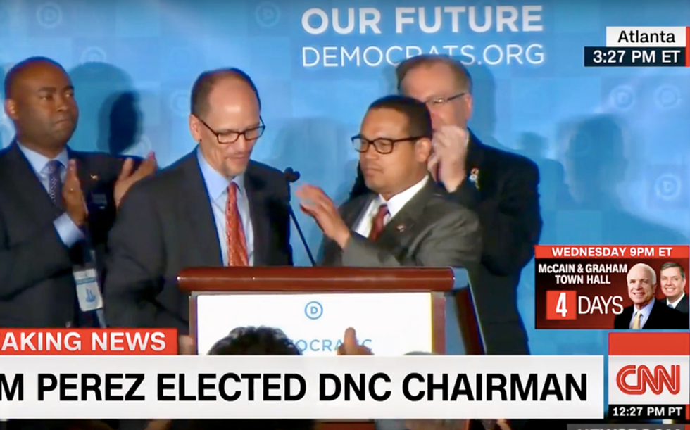 WATCH: New DNC Chairman Tom Perez suspends committee rules to name Keith Ellison as deputy