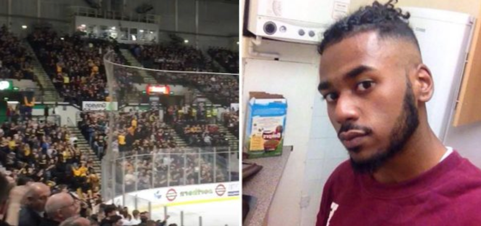 Black hockey fan has banana thrown at him by player at college game