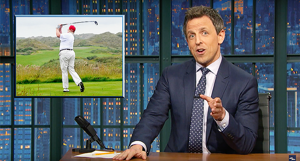 'He's the Tiger Woods of hypocrisy': Seth Meyers nails Trump for golfing after criticizing Obama for it