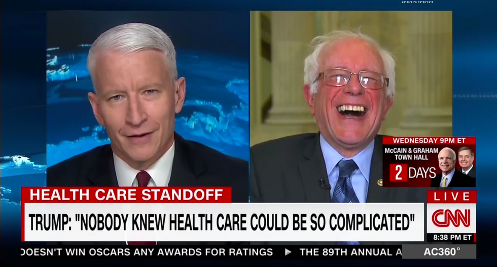 Watch Bernie Sanders bust out laughing at Trump's daft claim that ‘nobody knew health care’ is complicated