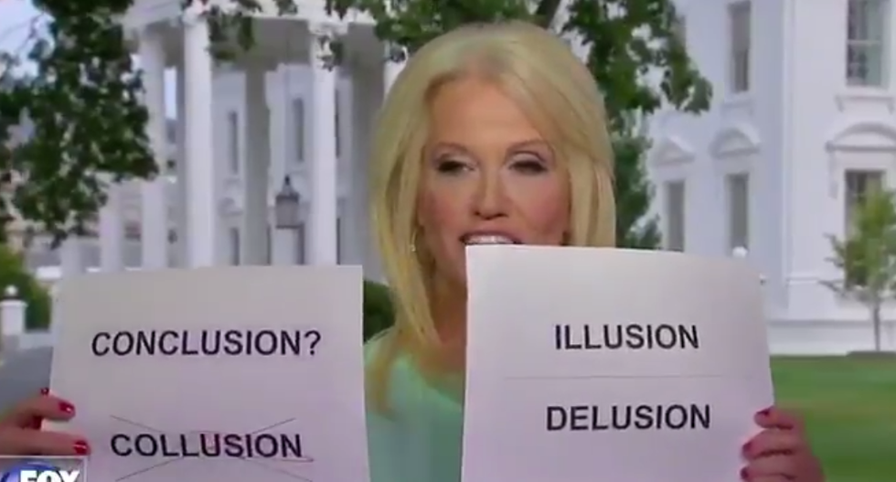 'A meme is born': Watch Kellyanne Conway use visual aids to explain why there's no Trump-Russia collusion