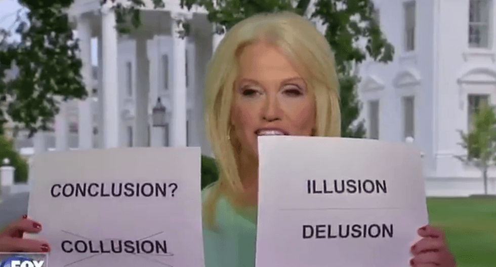 'A meme is born': Watch Kellyanne Conway use visual aids to explain why there's no Trump-Russia collusion