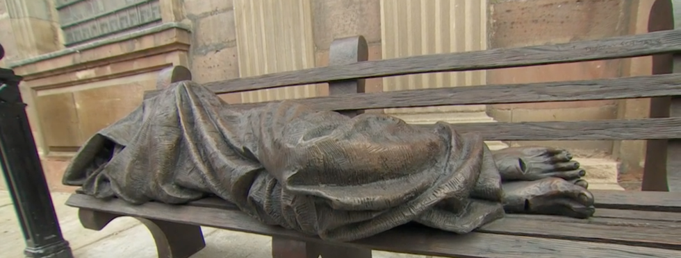 Controversial Jesus sculpture shows him as a homeless person outside of a mega church