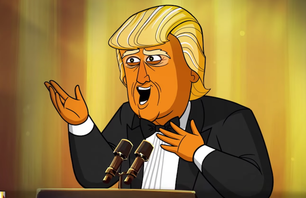 'I look forward to locking you all up': Watch cartoon Trump address the White House Correspondents' Dinner