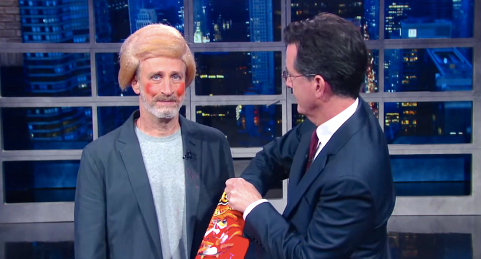 Jon Stewart crashes  Stephen Colbert's show to tout 9/11 first responders bill -- dressed as Donald Trump