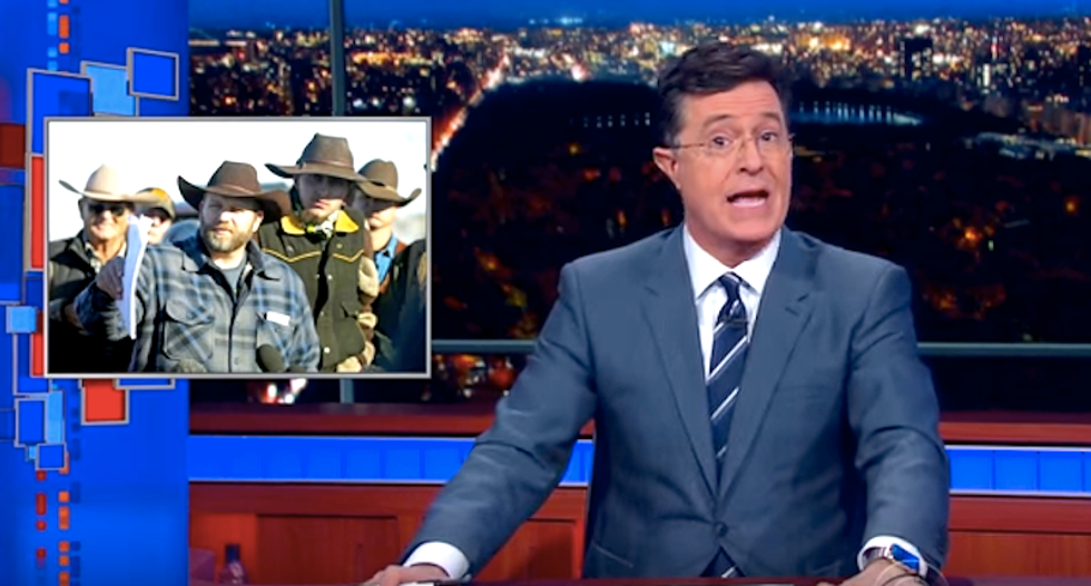 Stephen Colbert mocks throw rug-seeking Oregon militants: Is this a revolution or a bed and breakfast?