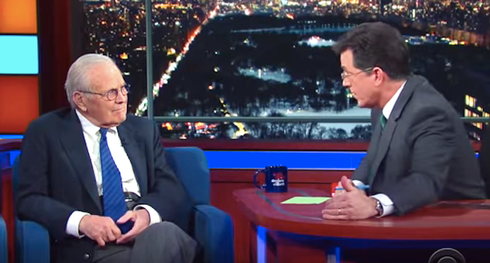 Stephen Colbert makes Donald Rumsfeld squirm until he nearly admits Iraq war was a mistake