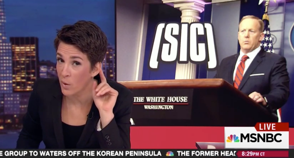 'Talking is hard': In brutal takedown, Rachel Maddow says it's clear Sean Spicer can't 'handle this'
