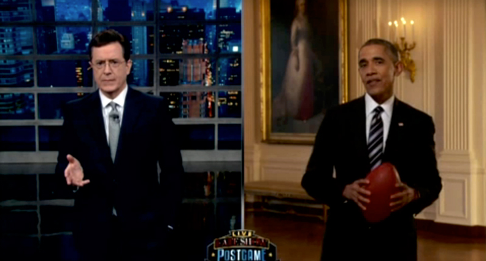 WATCH: Obama joins Stephen Colbert for hilarious post-Super Bowl edition of The Late Show