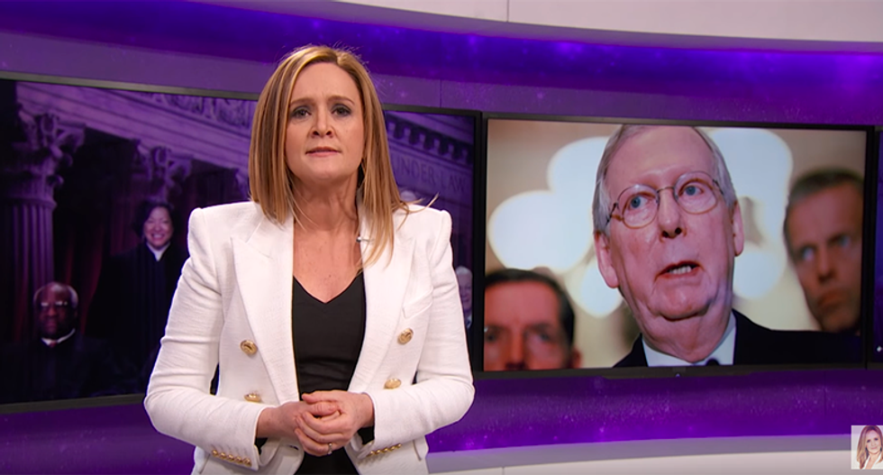 Samantha Bee slams Mitch McConnell for wiping his 'obstructionist a**' on the document Scalia held dear