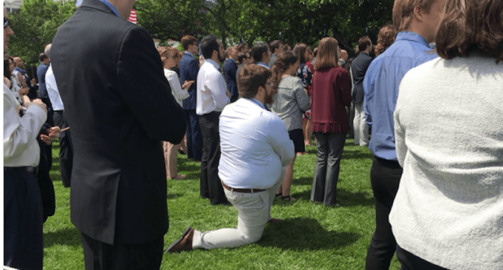 Watch: A man takes a knee during Trump's NFL-less celebration
