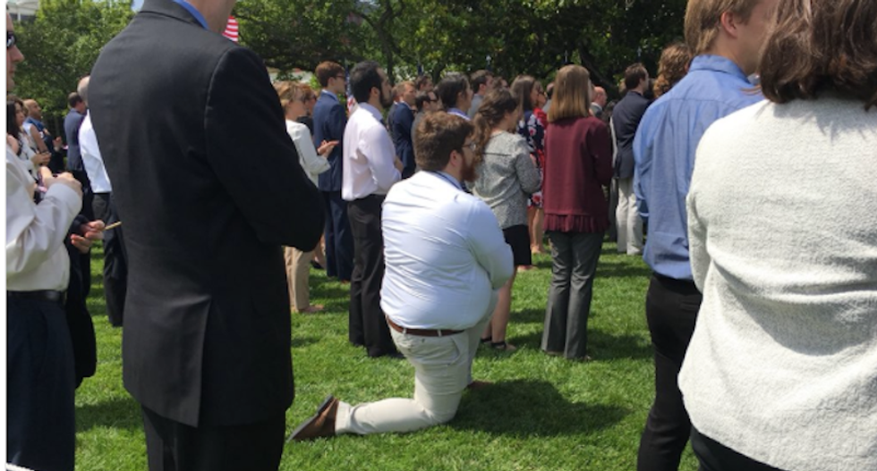 Watch: A man takes a knee during Trump's NFL-less celebration