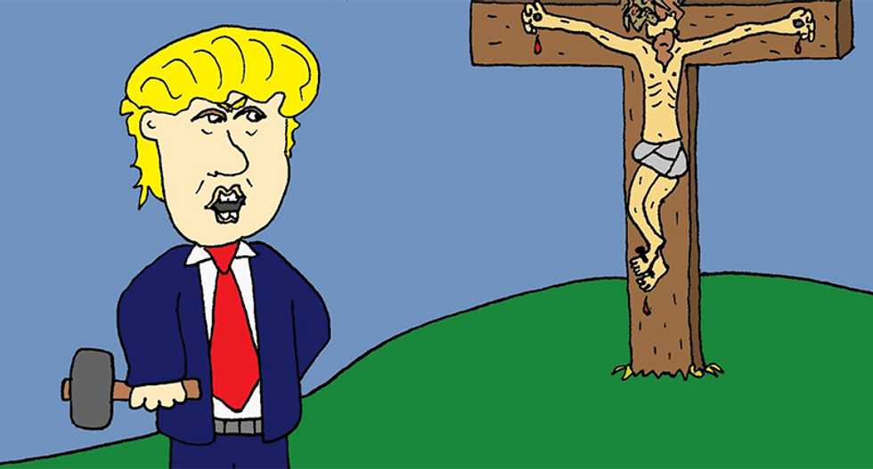 This church erected a billboard showing Donald Trump nailing Jesus to a cross -- here's why