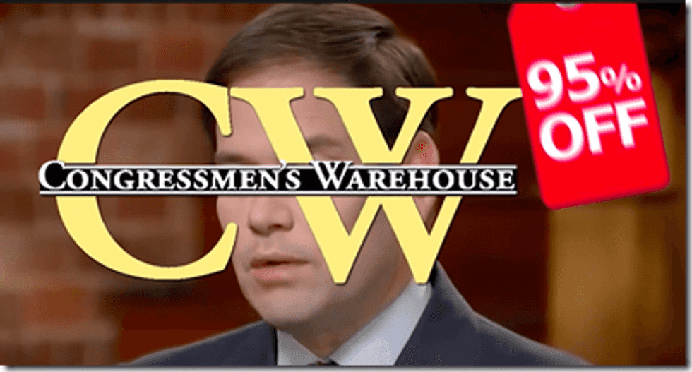 Parody Men's Wearhouse commercial ad shows it's just as easy to buy a politician as it is to shop for cheap suits