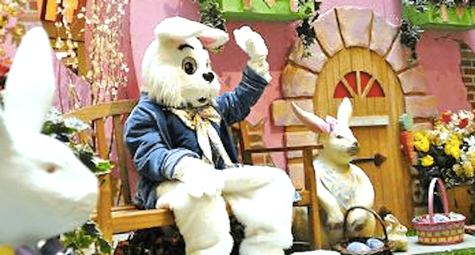 WATCH: Shopping mall Easter Bunny brawls with enraged NJ dad after baby slips off chair
